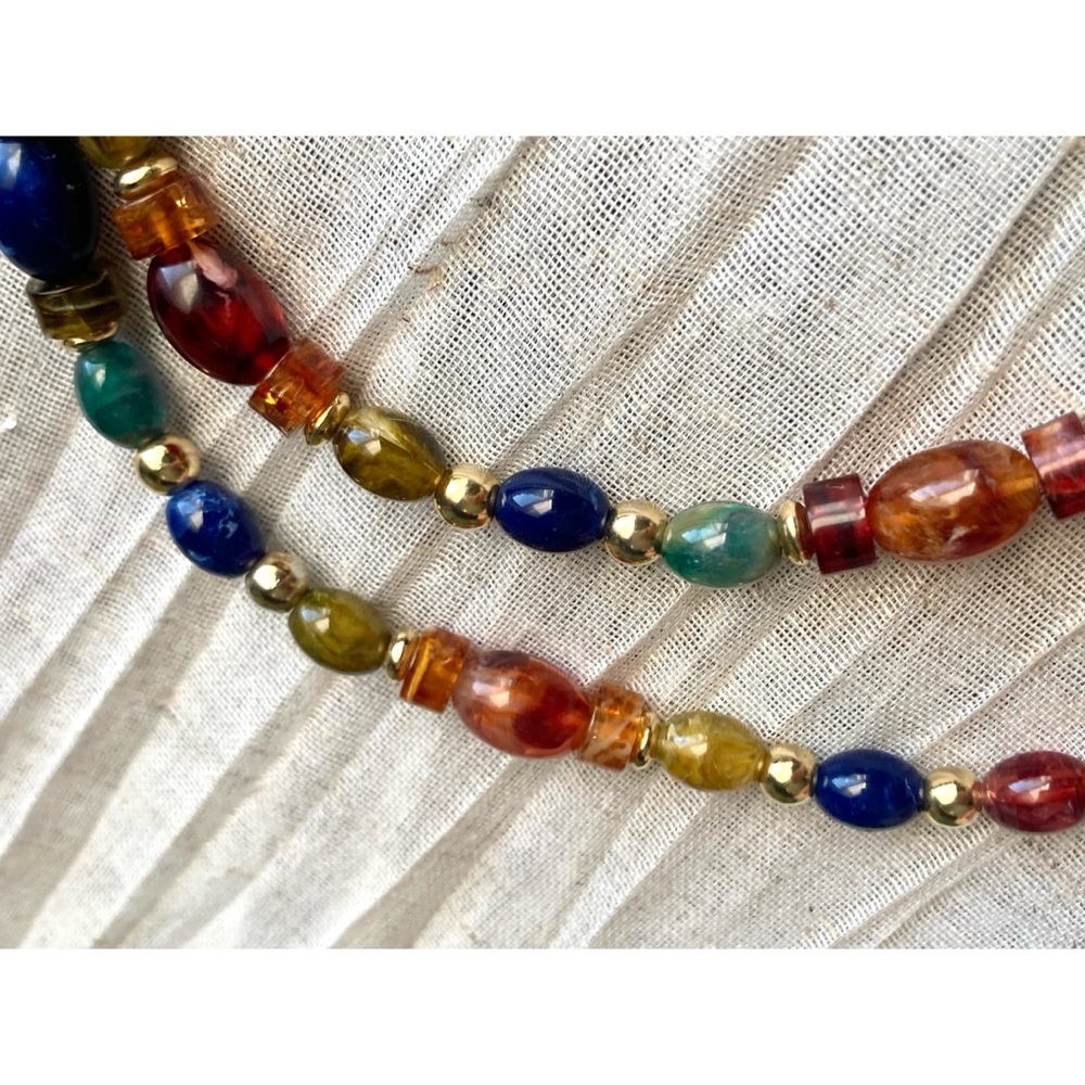 RELISTED Warm Jeweltones Beaded Necklace High Quality Lucite/Acrylic 40” Long - Picture 6 of 8